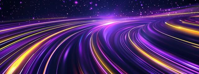 Obraz premium Black and purple modern abstract background with yellow glowing movement and high-speed light effect