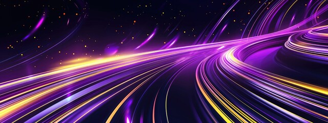 Obraz premium Black and purple modern abstract background with yellow glowing movement and high-speed light effect