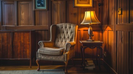 234. Cozy corner with a chair, side table, and lamp