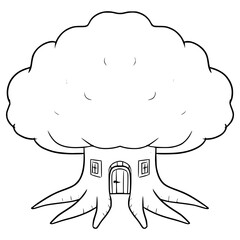 fantasy tree house illustration hand drawn outline vector