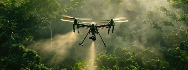 Fototapeta premium Drone spraying in action tree 