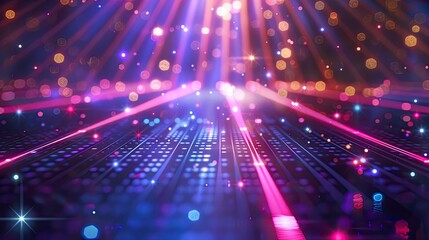 Fototapeta premium background Laser beams and bokeh abstraction raise the view from the floor to add club disco elements standing on the floor show the starry sky