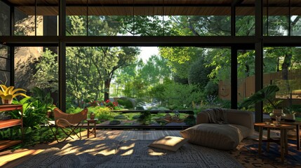 219. Living room with a large window and a view of the garden