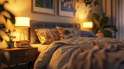 217. Cozy bedroom with a bed, nightstand, and soft lighting