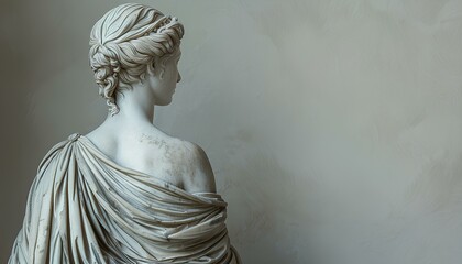 Statue of goddess Artemis on neutral background. Ancient Greek marble statue of Goddess Artemis. Marble statue of roman Goddess Diana. Greek goddess of hunt