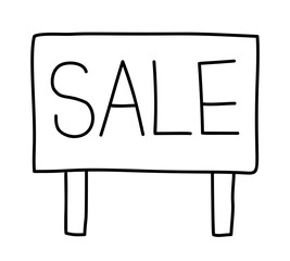 Doodle Sale Sign icon. Black and white symbol. Line art style graphic design element. Png clipart isolated on transparent background