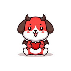cute red devil dog holding love cartoon character vector illustration template design