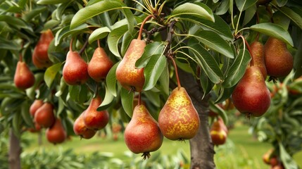 Vibrant Pear Tree Laden with Fresh Fruit Generative AI