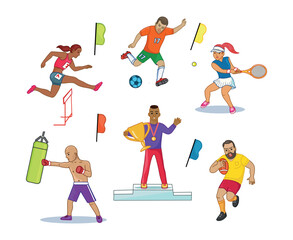Competitive olympic sports vector illustration cliparts set collection