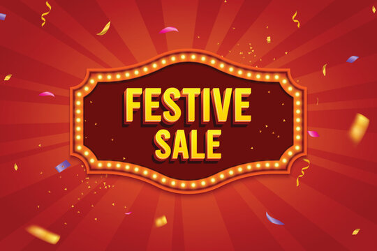 Ethnic Shape 3D Lightbox With Glowing Bulb On Red Background. Retro Theme Design Vector Illustration. Festive Sale Concept.