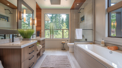 modern bathroom cabinet  interior with bathtub