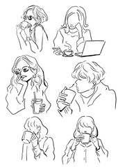 カフェ素材　人物イラスト　Cafe material person illustration