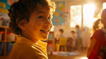 Joyful Child in a Bright Classroom - Generative AI