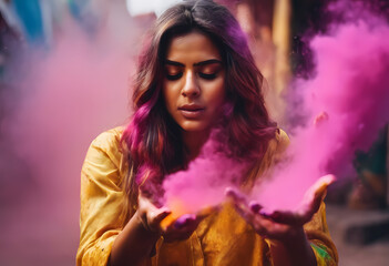 Fototapeta premium portrait of a woman celebrating India's Holi