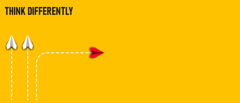 red paper plane that thinks differently than others. business creativity new idea discovery innovation technology. new year idea concept.	
