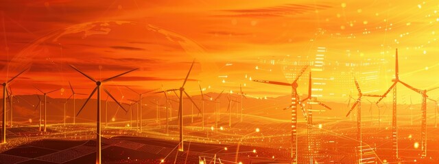 technology monitoring renewable energy grids orange background