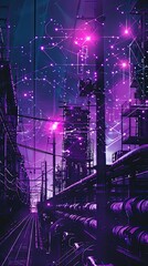 Obraz premium technology monitoring renewable energy grids purple background