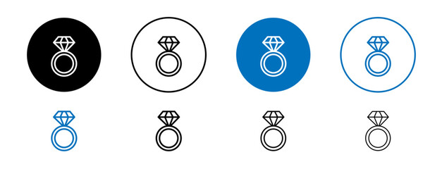 Diamond ring vector icon set in black and blue color.