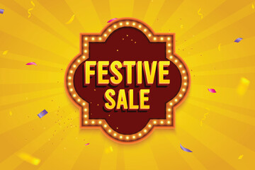 Ethnic Shape 3D Lightbox With Glowing Bulb On Yellow Background. Retro Theme Design Vector Illustration. Festive Sale Concept.