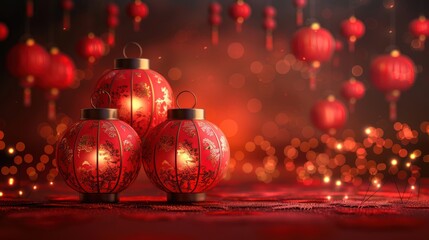 Obraz premium Red Lanterns Glowing in Festive Setting