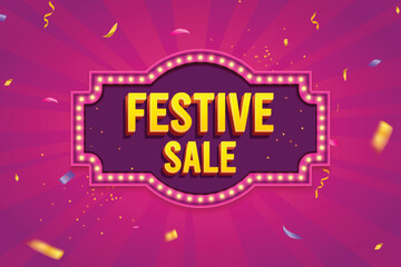 Ethnic Shape 3D Lightbox With Glowing Bulb On Pink Background. Retro Theme Design Vector Illustration. Festive Sale Concept.