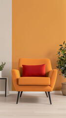 Property interiors design with minimalistic decor and a combination of bold contrasting colors with natural window lighting. Residential Real Estate home decor composition.