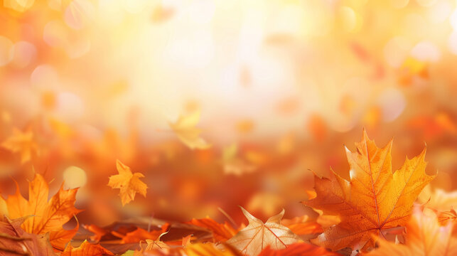 Maple leaves in autumn colors. Beautiful fall colors,  defocused image, bokeh background.