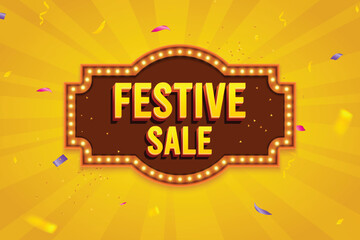 Ethnic Shape 3D Lightbox With Glowing Bulb On Yellow Background. Retro Theme Design Vector Illustration. Festive Sale Concept.