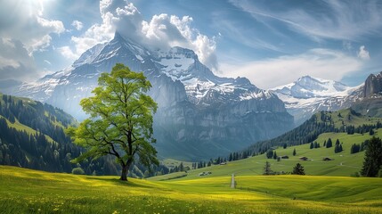 Fototapeta premium Scenic Swiss Mountains Landscape, Beautiful Alpine Nature View
