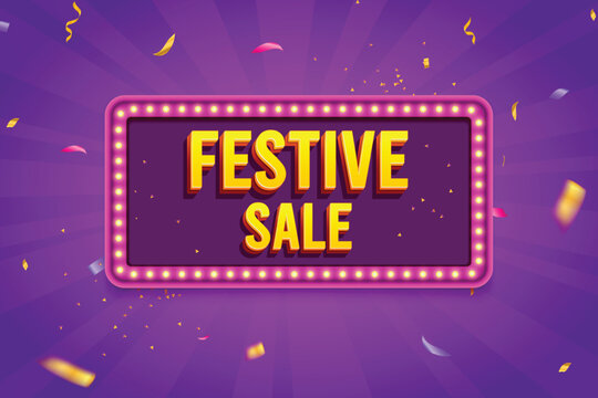 Ethnic Shape 3D Lightbox With Glowing Bulb On Purple Background. Retro Theme Design Vector Illustration. Festive Sale Concept.