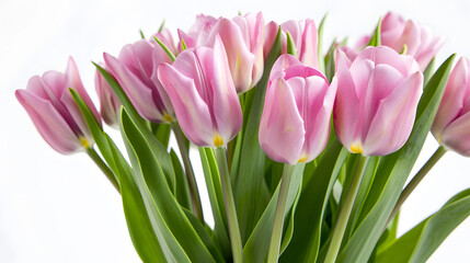 Fototapeta premium Fresh lush bouquet of pink tulips isolated on white : Generative AI