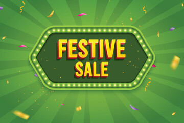 Ethnic Shape 3D Lightbox With Glowing Bulb On Green Background. Retro Theme Design Vector Illustration. Festive Sale Concept.