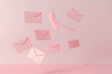 空を舞う封筒とパステルカラーの背景