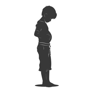 Silhouette of child holding stomach, digestion or bloated tummy.