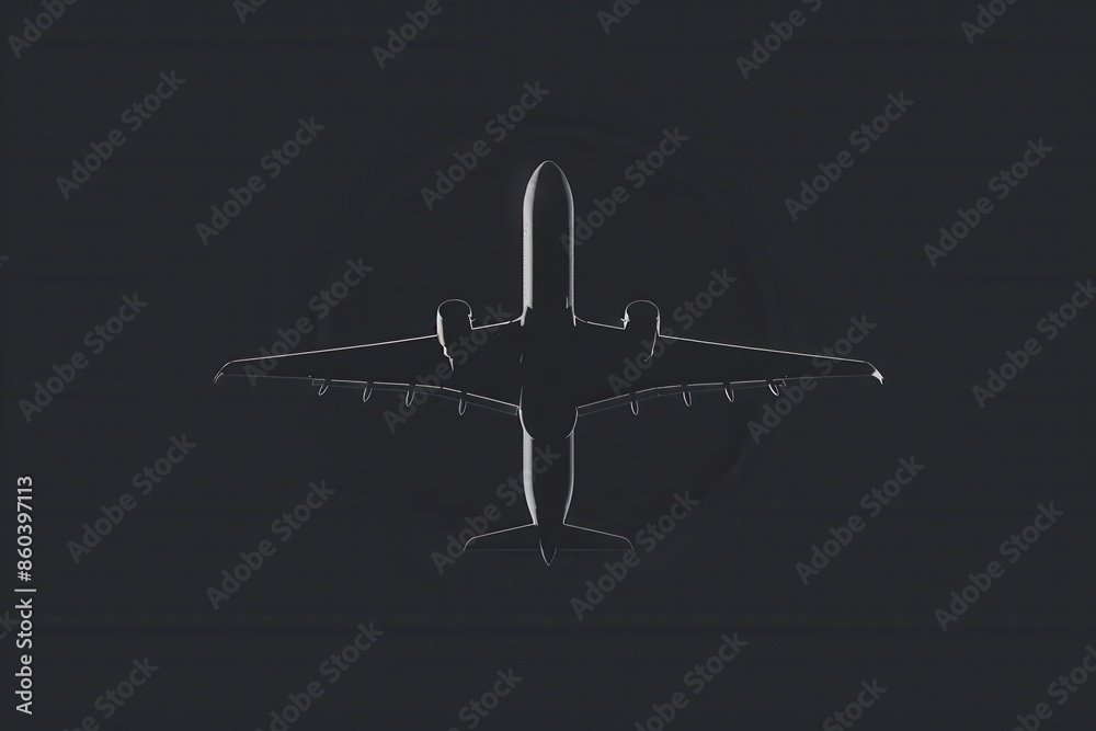 Aufkleber a sleek and minimalistic silhouette of an airplane in flight, set against a dark sky. this image is 