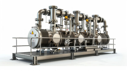 Heat Exchangers: Devices for transferring heat between fluids in power plant processes isolated on white background