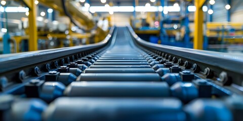 Obraz premium Efficient Delivery of Parts and Tools by Conveyor Belts Streamlines Maintenance Process. Concept Maintenance Efficiency, Conveyor Belts, Tool Delivery, Parts Distribution, Streamlined Process