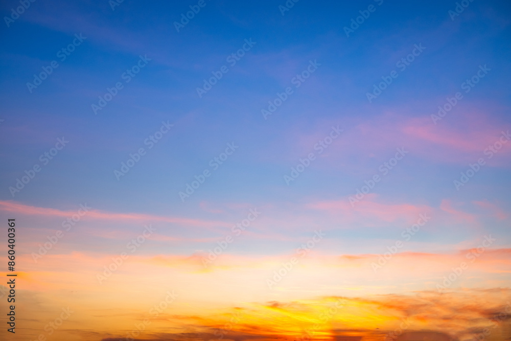 Wall mural Beautiful , luxury soft gradient orange gold clouds and sunlight on the blue sky perfect for the background, take in everning,Twilight, Large size, high definition landscape photo - Wall murals