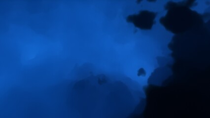 A blue and purple space background with stars and a galaxy