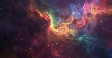 Obraz premium A colorful nebula in space against a background of stars and galaxies