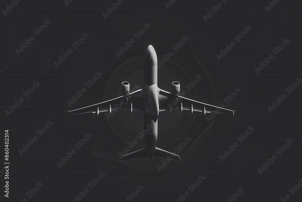 Aufkleber a minimalist image featuring a sleek airplane silhouette in flight against a dark sky. ideal for air