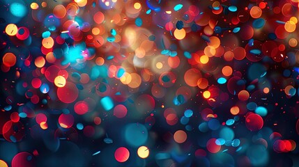 Vibrant Carnival Atmosphere: Colorful Balloons, Confetti, Streamers, and Glowing Red and Blue Lights