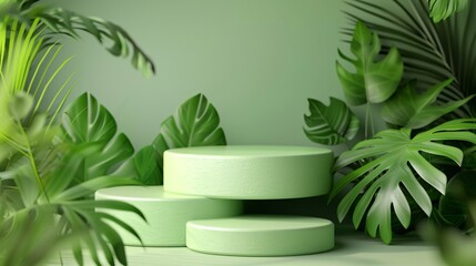 Green background podium product platform 3D display