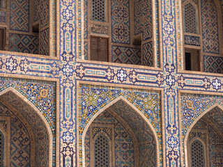 Details of the front of Medersa Tilla-Qari, mosaic in Samarkand, Uzbekistan
