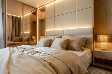 Modern style bedroom interior with luxury furniture and decor
