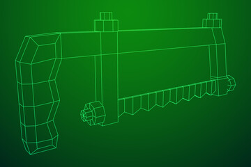 Hacksaw manual or Hand hacksaw. Wireframe low poly mesh vector illustration