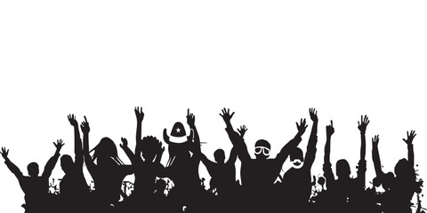 Obraz premium Silhouette Happy Young Group Party People Together Dancing. Cheering Crowd Dance To The Music At Musical Concert. Disco. Isolated On Transparent Background. 