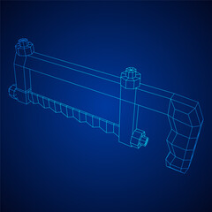 Hacksaw manual or Hand hacksaw. Wireframe low poly mesh vector illustration