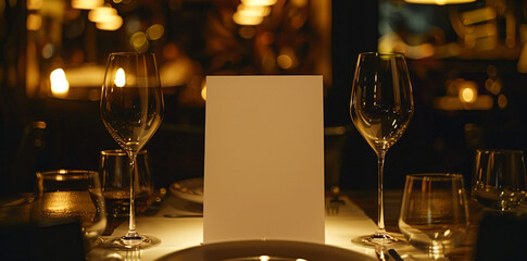 Blank Menu Card on Table in Restaurant.