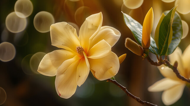 Flower of Magnolia champaca or Michelia champaca known in English as champak It is known for its fragrant flowers and its timber used in woodworking : Generative AI